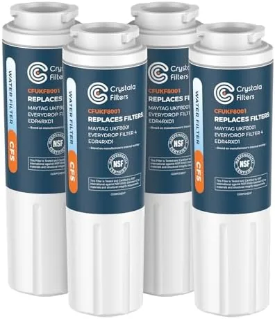 crystala filters ukf8001 water filter compatible with whirlpool 4396395 filter 4 maytag ukf8001 edr4rxd1 ukf8001axx ukf8001p puriclean ii ph21500 refrigerator water filter 4 packs
